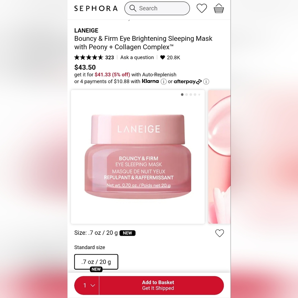 Brand New LANEIGE Bouncy and firm Eye brightening Sleeping Mask